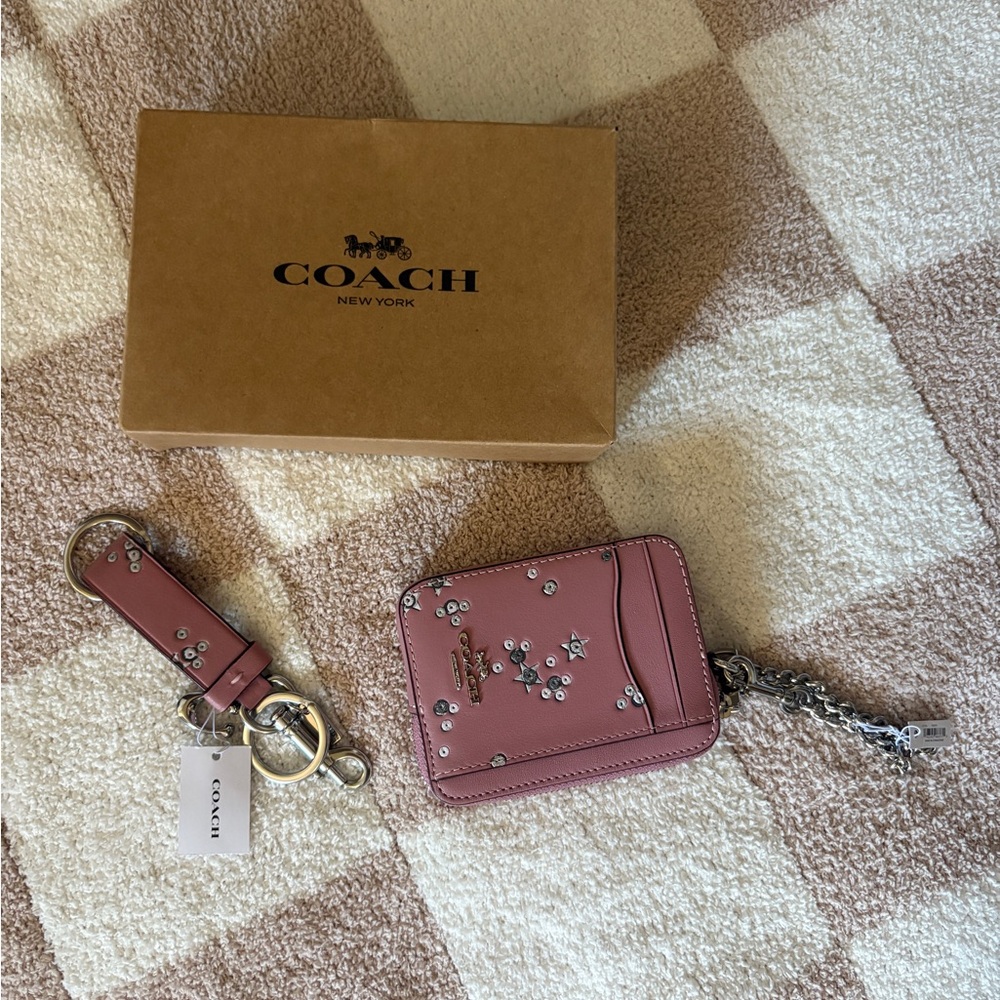 Coach Card Holder with Star Embellishments and Key Chain - Picture 2 of 6